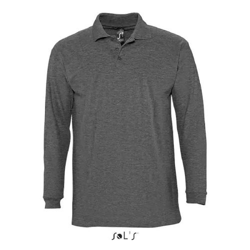 Polo Homme Anthracite Chiné - Manches Longues - Maille Piquée 210 - 100% Coton Peigné Ringspun