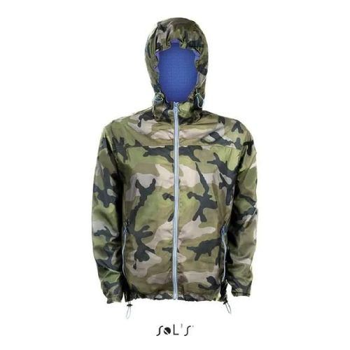 Coupe-Vent Homme - Sol's - Skate Camouflage/Royal - Déperlant - Nylon 210t - Poches Latérales