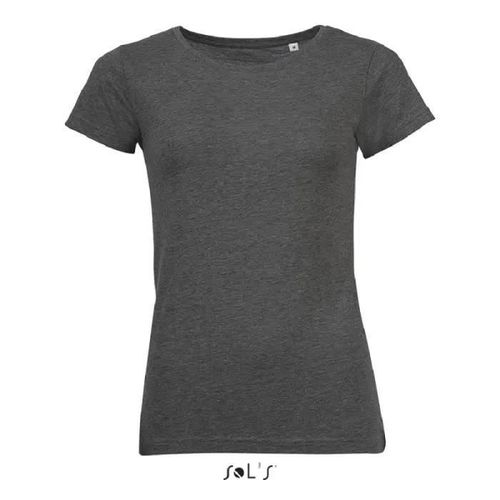 T-Shirt Femme - Teeshirt Mixed - Anthracite - Manches Courtes - Col Arrondi - Coupe Droite