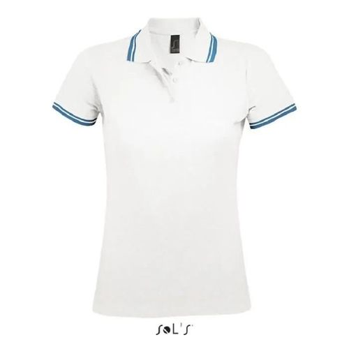 Polo Femme Blanc/Aqua - Pasadena - Manches Courtes - Coupe Cintrée
