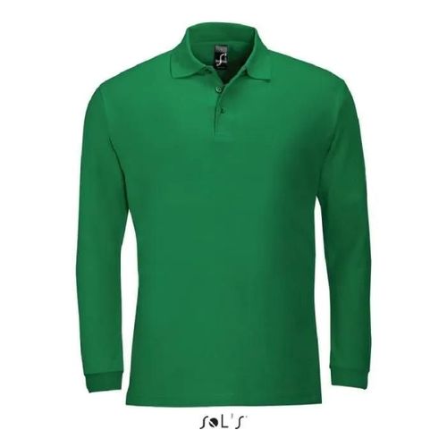 Polo Homme Vert Prairie - Manches Longues - Maille Piquée 210 - 100% Coton Peigné Ringspun