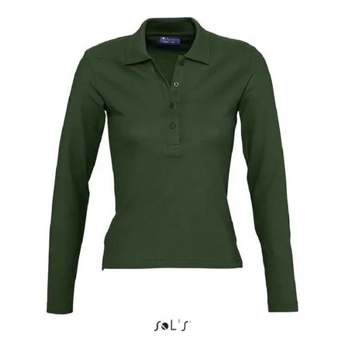 Polo Podium Femme Vert Golf - L - Manches Longues - 100% Coton Peigné Ringspun