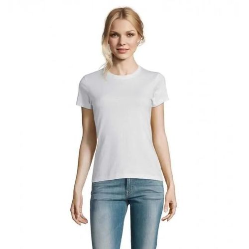 Tee-Shirt Femme Col Rond Imperial Women - Sol's - Blanc - Manches Courtes - 100% Coton Semi-Peigné Ringspun