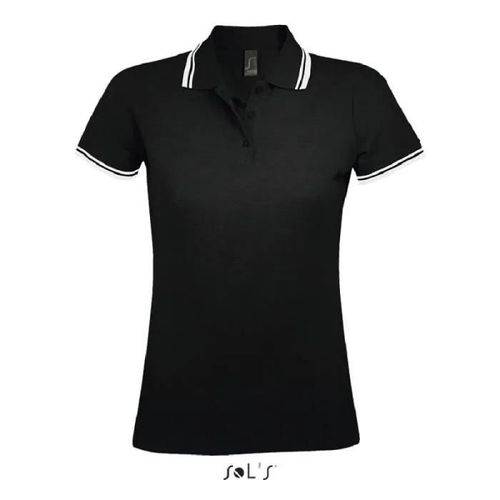 Polo Femme Noir/Blanc - Pasadena - Manches Courtes - 100% Coton