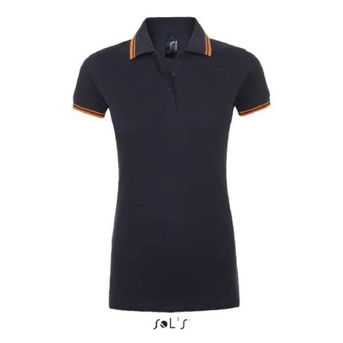 Polo Femme Pasadena - French Marine/Orange Fluo - M - Manches Courtes - 100% Coton