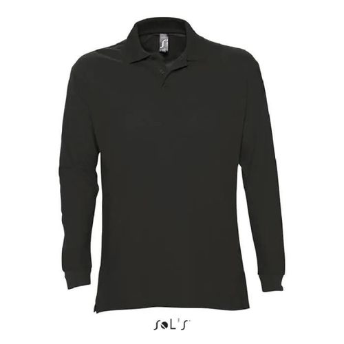Polo Homme - Ringspun - Noir - 100% Coton - Manches Longues - Taille L