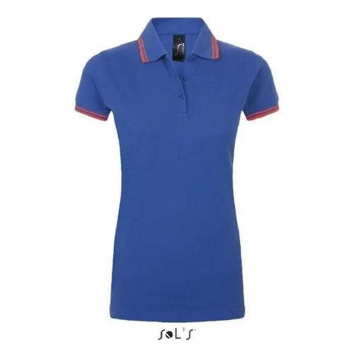 Polo Femme - Pasadena - Royal/Corail Fluo - 100% Coton Ringspun - Manches Courtes - Coupe Cintrée