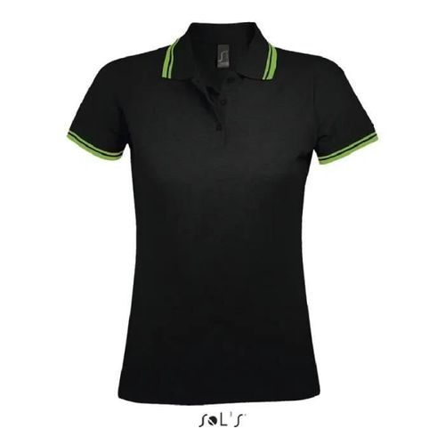 Polo Femme Noir/Lime - Pasadena - Manches Courtes - 100% Coton Ringspun