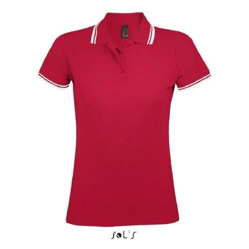 Polo Femme Rouge/Blanc - Pasadena - Manches Courtes - 100% Coton