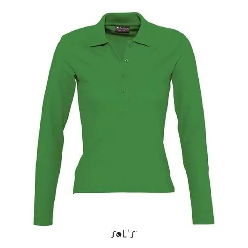 Polo Femme Vert Prairie - L - Maille Piquée 210 - 100% Coton Peigné Ringspun - Manches Longues