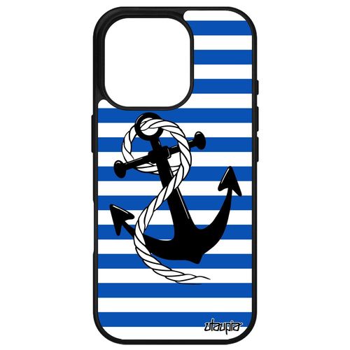Coque Pour Apple Iphone 16 Pro Silicone Ancre Fantaisie Bleu Marinière Marin De Bateau Corde Souple N?ud Rayure Aluminium Marine Chaine