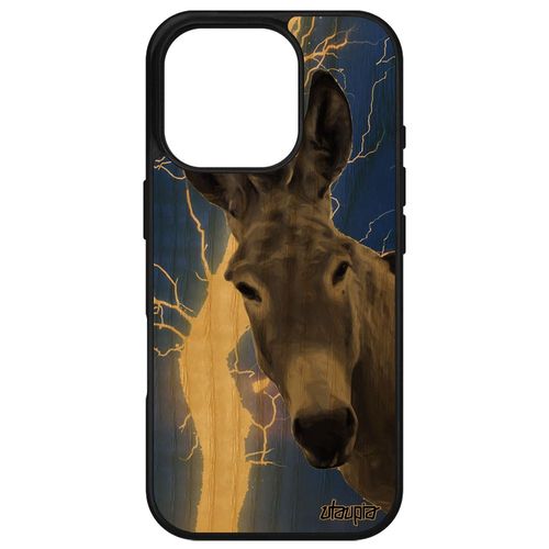 Coque En Bois Naturel Pour Apple Iphone 16 Pro Silicone Ane Noir Design Souple Orage Telephone Animaux Bourrique Animal Motif 4g Mulet De