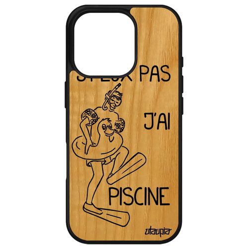 Coque Silicone Pour Iphone 16 Pro Bois J'peux Pas J'ai Piscine Natation Portable Telephone Mobile Vacances Humour Sport Noir 512 Go Apple