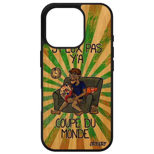 Coque J'peux Pas Y'a Coupe Du Monde Pour Apple Iphone 16 Pro Bois Silicone Supporter Texte Handball Dessin Je Rugby Comique Drole De