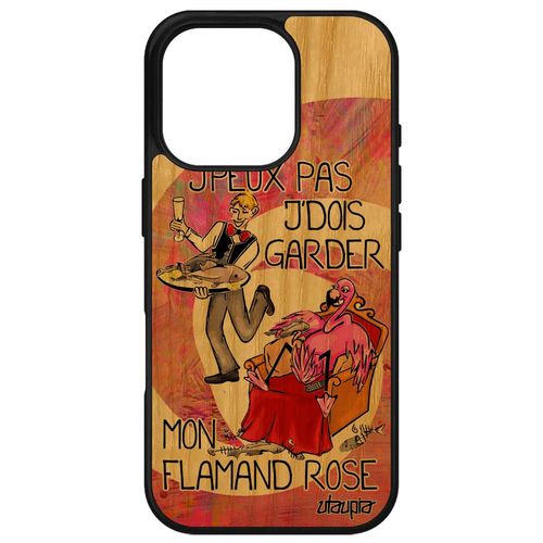 Coque Silicone Je Peux Pas J'dois Garder Mon Flamant Rose Pour Apple Iphone 16 Pro Bois Veritable Gel Case Solide Drole Cartoon Rose