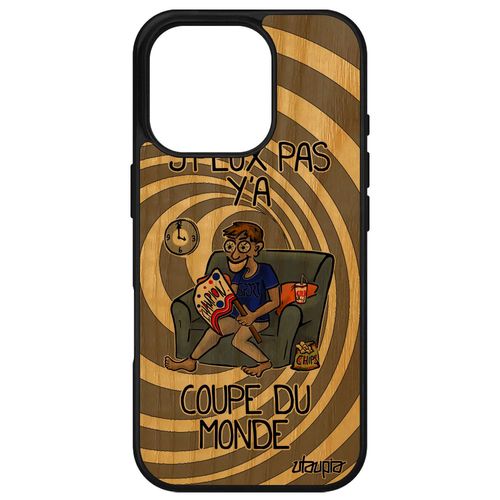 Coque Pour Apple Iphone 16 Pro Bois Silicone J'peux Pas Y'a Coupe Du Monde Basket Hand Foot Sport Humoristique Bande Dessinée Rugby Drole