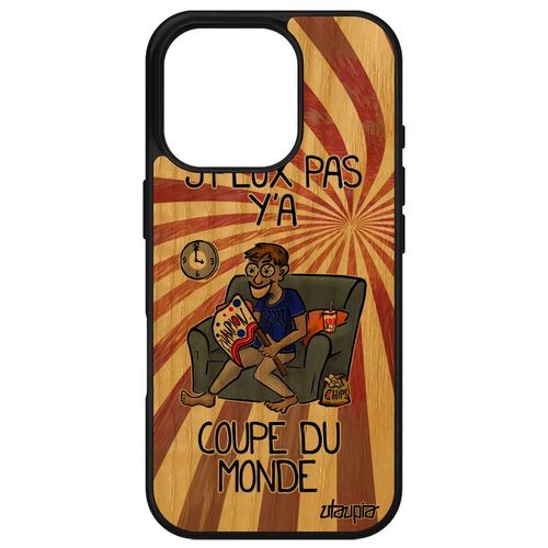Coque Pour Iphone 16 Pro Bois Silicone J'peux Pas Y'a Coupe Du Monde Antichoc Bd Rugby Rouge Supporter Portable Sport Football Je Apple