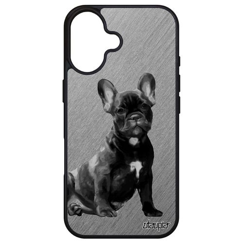 Coque Chien Pour Apple Iphone 16 Silicone Noir Effet Animaux Animal Chiot Mignon Mobile Dessin Design Bulldog Francais Portable Pas Cher