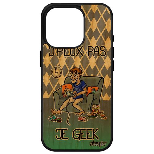 Coque En Bois Silicone Pour Apple Iphone 16 Pro J'peux Pas Je Geek Comique Bande Dessinée Humour Portable Frêne Bumper Gamer Jpeux Drole