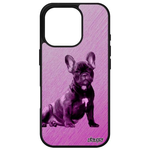 Coque De Protection Pour Apple Iphone 16 Pro Silicone Chien Smartphone Dessin Rose Bulldog Design Metal Housse Canin Chiot Texture Animal