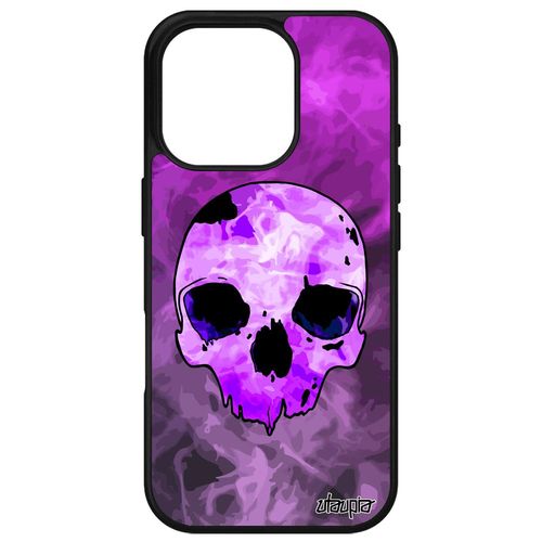 Coque Pour Apple Iphone 16 Pro Silicone Tete De Mort Violet Crane Halloween Enfer Feu Vintage Original Squelette Souple Etui Hardrock Emo