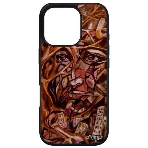 Coque Rigide Pour Iphone 16 Pro Silicone Portrait Street Art Abstrait De Protection Visage Homme Marron Gel Original Peinture Case Apple