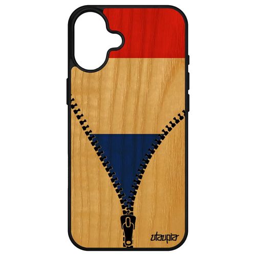 Coque De Protection Pour Iphone 16+ Plus Bois Veritable Silicone Drapeau France Français Coupe Du Monde Foot Portable Mobile Euro Apple