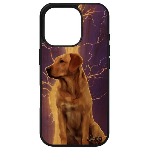 Coque Pour Apple Iphone 16 Pro Bois Silicone Chien Labrador Animal Golden Retriever Antichoc Housse Design Violet Chiot Eclair Frêne