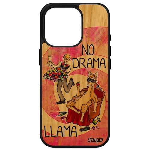 Coque Silicone No Drama Lama Pour Iphone 16 Pro Bois Texte 4g Cartoon Rose De Protection Animal Pas Cher Humour Dramallama Antichoc Apple