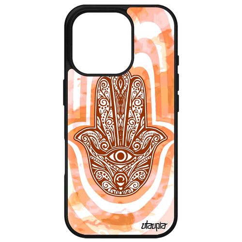 Coque Main De Fatma Pour Apple Iphone 16 Pro Silicone Smartphone Fatima L'?il Porte Bonheur Khamsa Housse Cover Orange Etui Berbere
