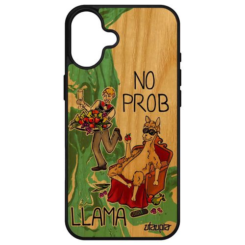 Coque Telephone Pour Apple Iphone 16+ Plus En Bois Silicone No Prob Lama 4g Etui Humour Texte Llama Case Pas Cher Vert Drole Dessin