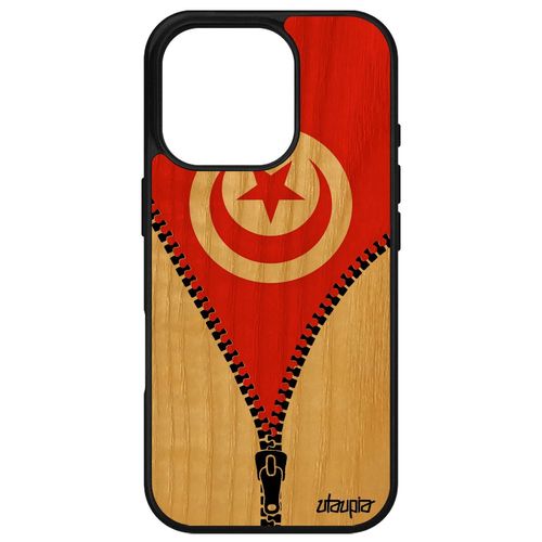 Coque Bois Pour Iphone 16 Pro Silicone Drapeau Tunisie Tunisien Coupe D'afrique Basket Sport Coupe Du Monde Portable Apple