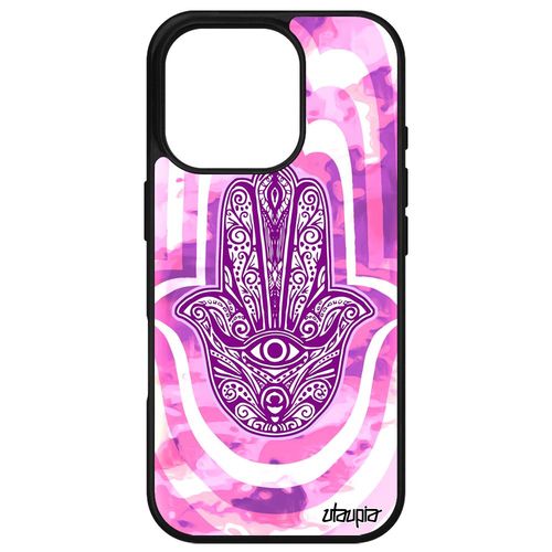 Coque Pour Apple Iphone 16 Pro En Silicone Main De Fatma Cadeau Aid Al-Kabîr Talisman Case Symbole Fatima Fille Motif Rose Berbere