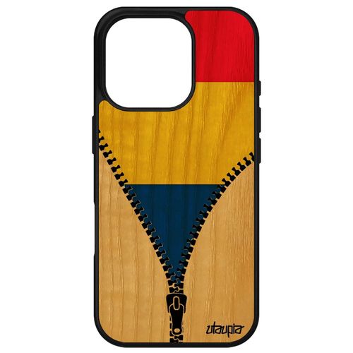 Coque Pour Iphone 16 Pro En Bois Silicone Drapeau Roumanie Roumain Basket Coupe Du Monde Football Souple Personnalisé Foot Jo Apple