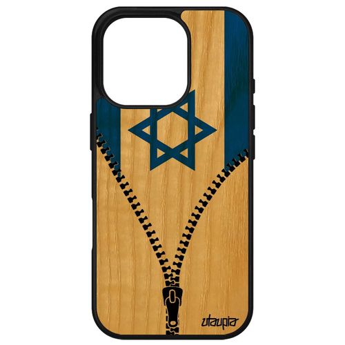 Coque Drapeau Israel Israelien Pour Iphone 16 Pro En Bois Silicone Telephone Coupe Du Monde Foot Smartphone Jo Football Basket Noir Apple