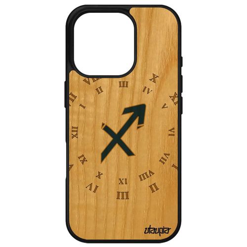 Coque Bois Silicone Pour Iphone 16 Pro Signe Sagittaire Pas Cher Homme Univers Housse Astrologique Smartphone Bleu Horloge Sidérale Apple