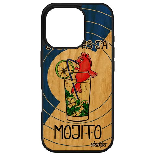 Coque Bois Silicone Pour Apple Iphone 16 Pro J'peux Pas J'ai Mojito Bande Dessinée Humoristique Cocktail Bleu Mobile Case Humour Pas Cher