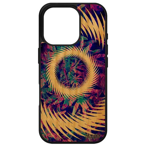 Coque Silicone De Protection Pour Apple Iphone 16 Pro Bois Mandala Effet Vegetal Violet Portable Fait Main Smartphone Design Soleil