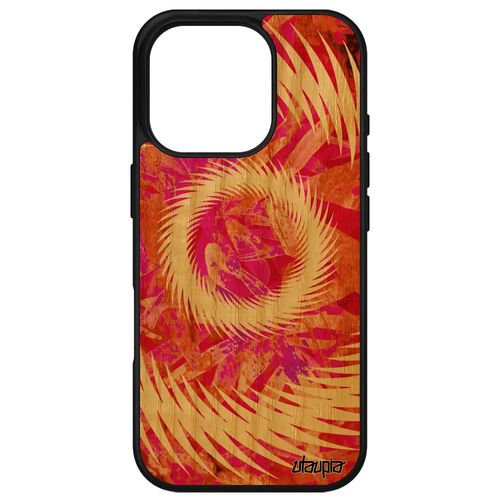 Coque Bois Veritable Pour Apple Iphone 16 Pro Silicone Mandala Design Jolie Fond Cercle Motif Frêne Effet Caoutchouc Orange Vegetal