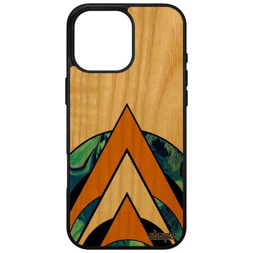 Coque Pour Apple Iphone 16 Pro Max En Bois Veritable Silicone Marbre Orange Geometrique Caoutchouc Etui Coloré Artisanal Noir Texture De