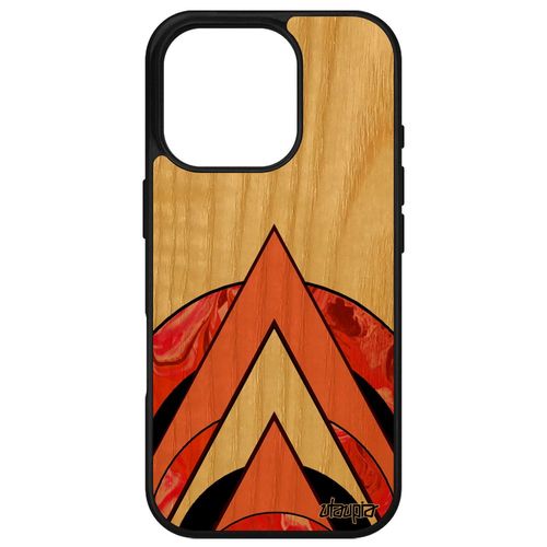 Coque En Bois Marbre Pour Apple Iphone 16 Pro Et Silicone Noir Design Effet Smartphone Jolie Peinture Etui Unique Fond Geometrique Motif