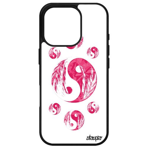 Coque Pour Iphone 16 Pro Silicone Yin Et Yang Souple Japon Tattoo Plume Ying De Protection Rose Feng Shui Bien & Mal Image Mobile Apple