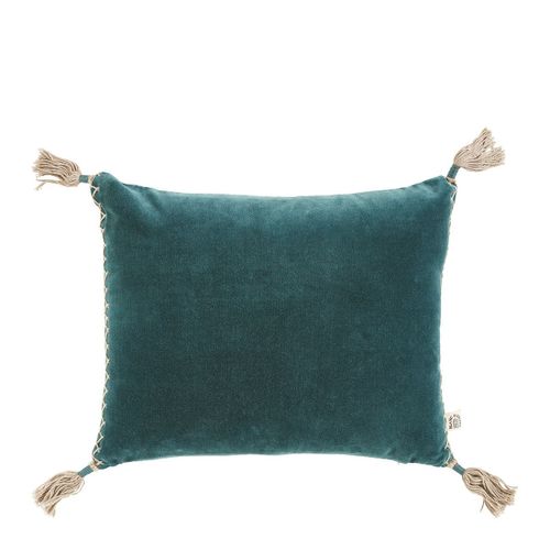 Coussin Matteo Velours Et Lin - Pétrole