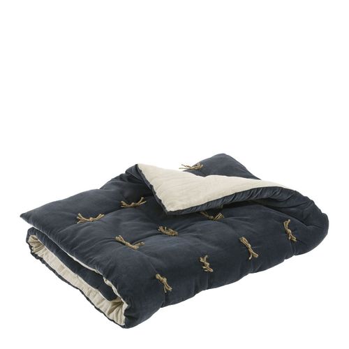 Futon Matteo Velours Et Lin - Bleu Nuit