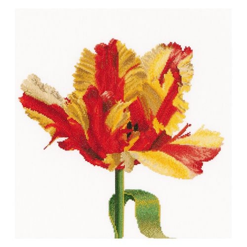 Thea Gouverneur - Kit De Point De Croix Compté - Tulipe Perroquet Rouge / Jaune - Lin - 32 Compter - Pour Adultes - 519