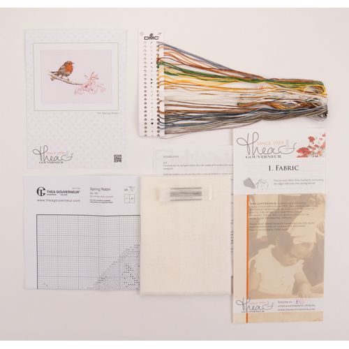 Thea Gouverneur - Kit De Point De Croix Compté - Oiseau Robin De Printemps - Lin - 32 Compter - Pour Adultes - 791