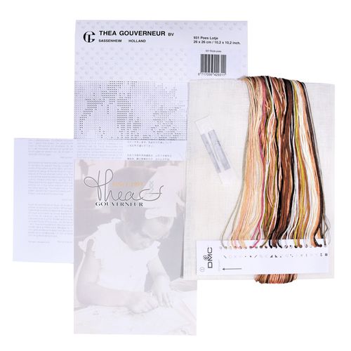 Thea Gouverneur - Kit De Point De Croix Compté - Chat Rouge - Lin - 24 Compter - Pour Adultes - 931