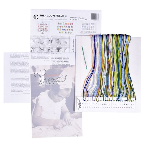 Thea Gouverneur - Kit De Point De Croix Compté - Alphabet D'hortensia - Lin - 32 Compter - Pour Adultes - 2088