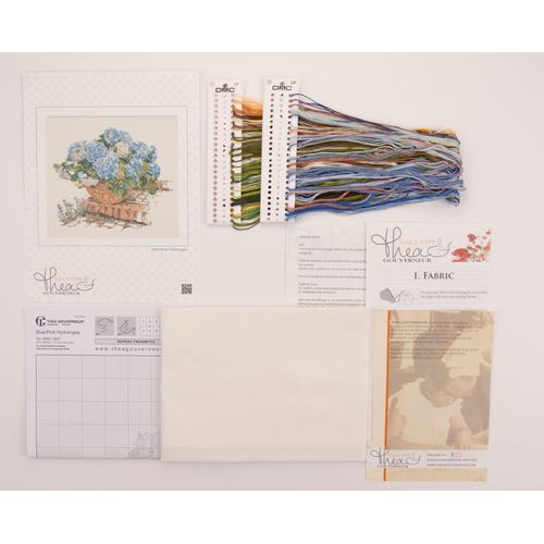 Thea Gouverneur - Kit De Point De Croix Compté - Hortensia Bleu - Lin - 32 Compter - Pour Adultes - 2046