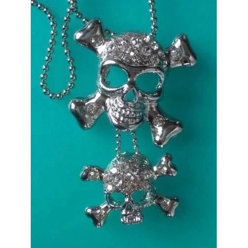 Collier Fantaisie Disney Pirate Double Tête De Mort Avec Strass